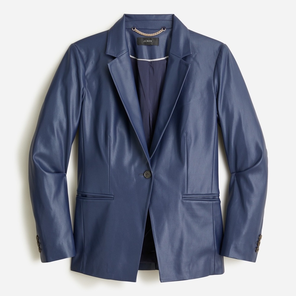 J. Crew Limited-edition Sz 6 Navy Cutaway Blazer in Faux Leather